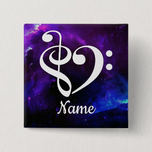 Treble Clef Bass Clef Heart Blue Nebula Customized 15 Cm Square Badge