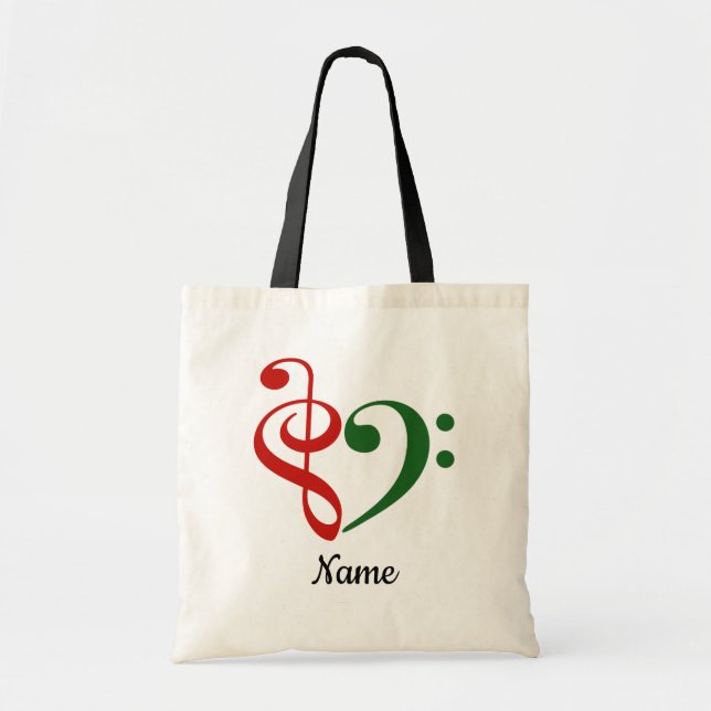 Treble Clef Bass Clef Heart Christmas Customised Tote Bag (Front)