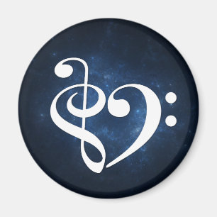 Treble Clef Bass Clef Heart Dark Blue Nebula Magnet