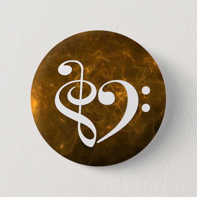 Treble Clef Bass Clef Heart Flaming Gold Nebula 6 Cm Round Badge (Front)