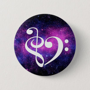 Treble Clef Bass Clef Heart Fuchsia Purple Nebula 6 Cm Round Badge