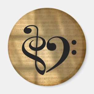 Treble Clef Bass Clef Heart Golden Sheet Music Magnet