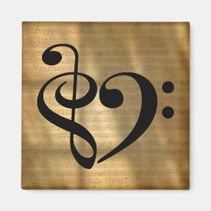 Treble Clef Bass Clef Heart Golden Sheet Music Magnet