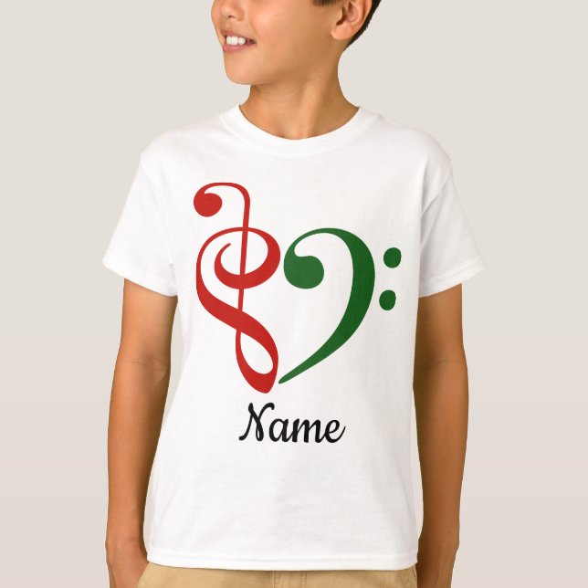 Treble Clef Bass Clef Heart Holiday Customised T-Shirt (Front)