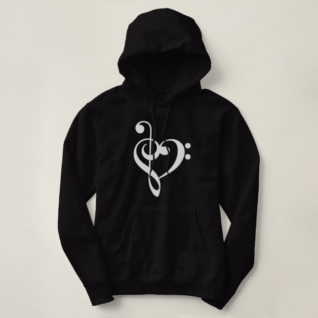 Treble Clef & Bass Clef Heart Hoodie (Design Front)