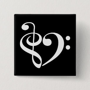 Treble Clef Bass Clef Heart Music Lover 15 Cm Square Badge