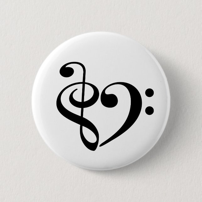 Treble Clef Bass Clef Heart Music Lover 6 Cm Round Badge (Front)