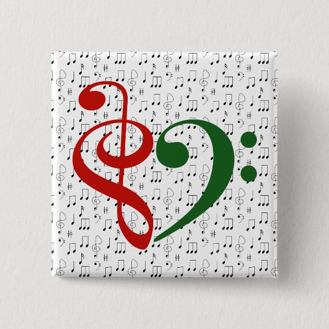 Treble Clef Bass Clef Heart Music Lover Christmas 15 Cm Square Badge (Front)