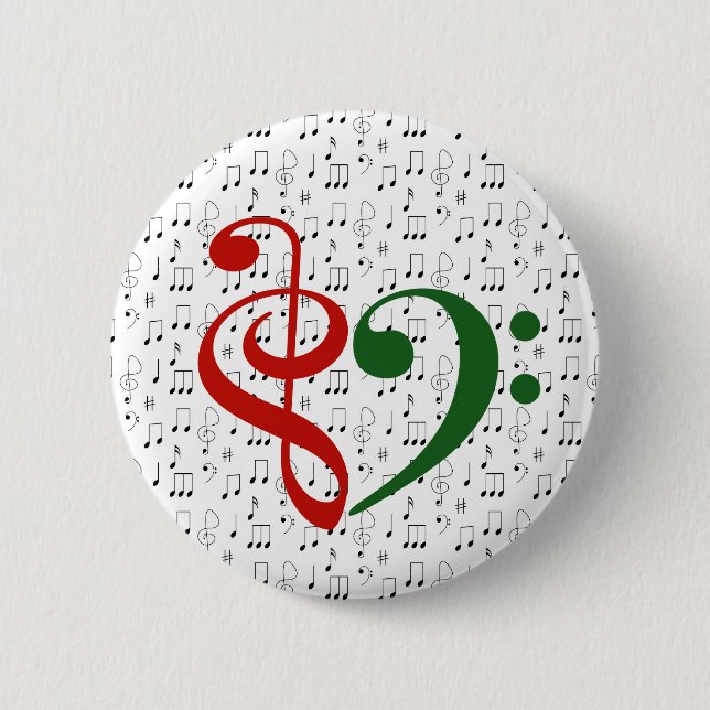 Treble Clef Bass Clef Heart Music Lover Christmas 6 Cm Round Badge (Front)