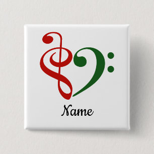 Treble Clef Bass Clef Heart Music Lover Customised 15 Cm Square Badge