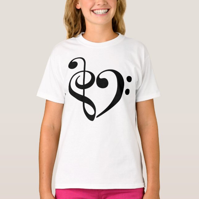 Treble Clef Bass Clef Heart Music Lover T-Shirt (Front)