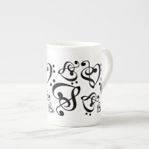 Treble Clef Bass Clef Heart Music Notes Bone China Mug