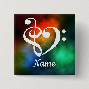 Treble Clef Bass Clef Heart Nebula Customised 15 Cm Square Badge