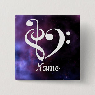 Treble Clef Bass Clef Heart Nebula Customised 15 Cm Square Badge