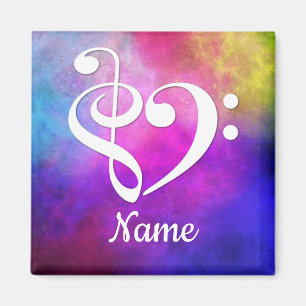 Treble Clef Bass Clef Heart Pink Nebula Customised Magnet