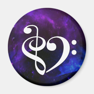 Treble Clef Bass Clef Heart Purple Blue Nebula Magnet