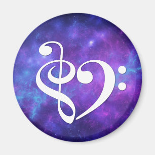 Treble Clef Bass Clef Heart Purple Teal Nebula Magnet