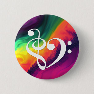 Treble Clef Bass Clef Heart Rainbow Waves Nebula 6 Cm Round Badge