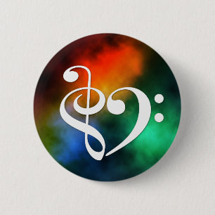 Treble Clef Bass Clef Heart Red Green Blue Nebula 6 Cm Round Badge