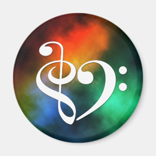 Treble Clef Bass Clef Heart Red Green Blue Nebula Magnet