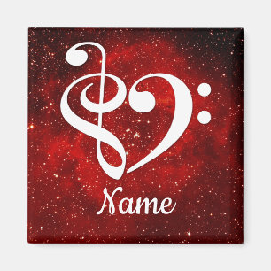 Treble Clef Bass Clef Heart Red Nebula Customised Magnet
