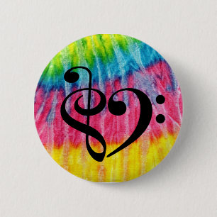 Treble Clef Bass Clef Heart Retro Hippie Tie-Dye 6 Cm Round Badge
