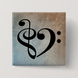Treble Clef Bass Clef Heart Vintage Sheet Music 15 Cm Square Badge
