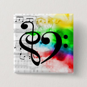 Treble Clef Bass Clef Heart Vintage Sheet Music 15 Cm Square Badge