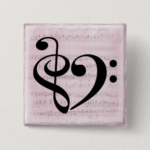Treble Clef Bass Clef Heart Vintage Sheet Music 15 Cm Square Badge