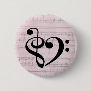 Treble Clef Bass Clef Heart Vintage Sheet Music 6 Cm Round Badge