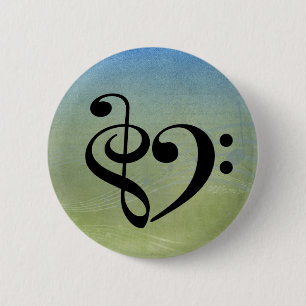 Treble Clef Bass Clef Heart Vintage Sheet Music 6 Cm Round Badge