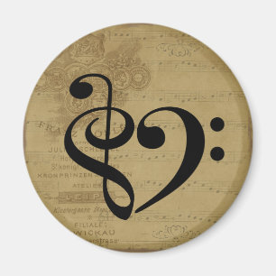 Treble Clef Bass Clef Heart Vintage Sheet Music Magnet