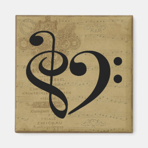 Treble Clef Bass Clef Heart Vintage Sheet Music Magnet