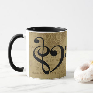 Treble Clef Bass Clef Heart Vintage Sheet Music Mug