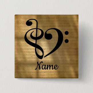 Treble Clef Bass Clef Music Heart Customised 15 Cm Square Badge