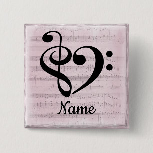 Treble Clef Bass Clef Music Heart Customised 15 Cm Square Badge