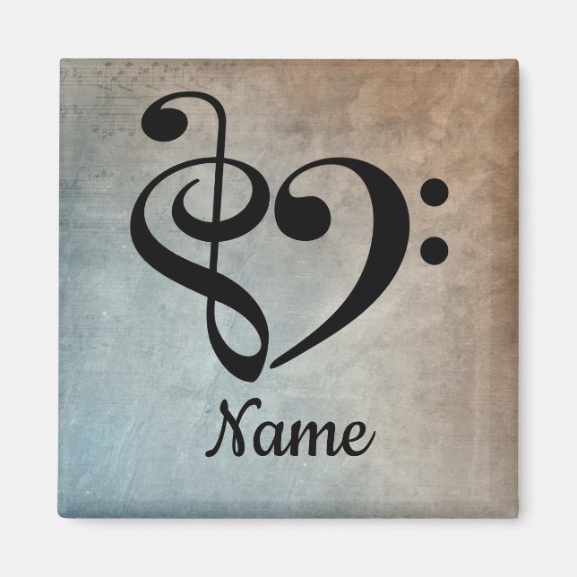 Treble Clef Bass Clef Music Heart Customised Magnet (Front)