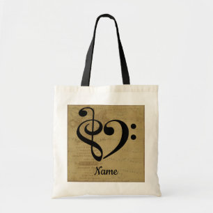 Treble Clef Bass Clef Music Heart Customised Tote Bag