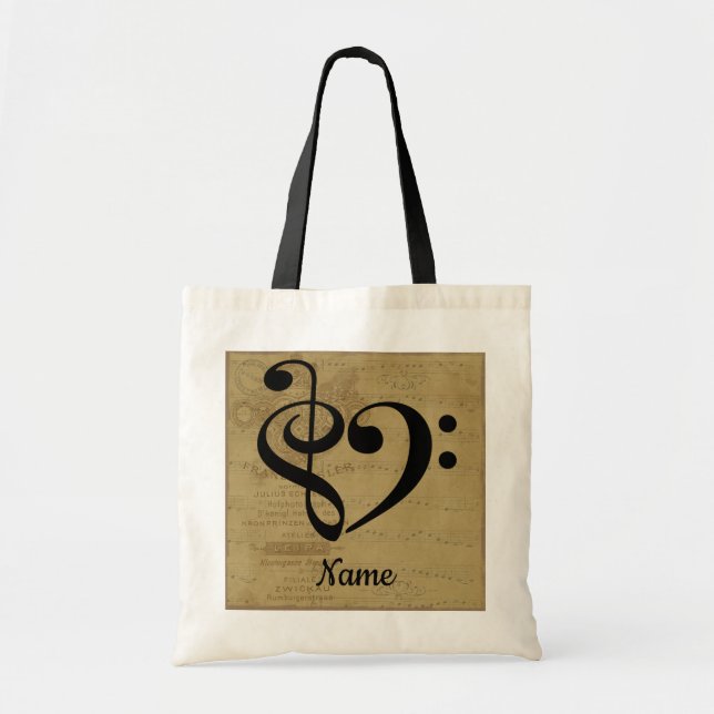 Treble Clef Bass Clef Music Heart Customised Tote Bag (Front)