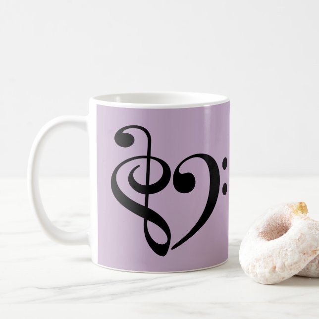 Treble Clef Bass Clef Music Notes Musical Heart Coffee Mug (With Donut)