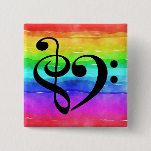 Treble Clef Bass Clef Musical Heart Rainbow Stripe 15 Cm Square Badge