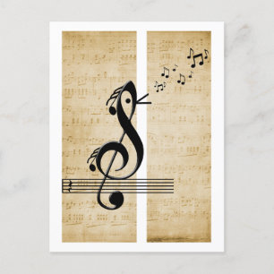 Treble Clef Bird Music Notes Vintage Sheet Music  Postcard