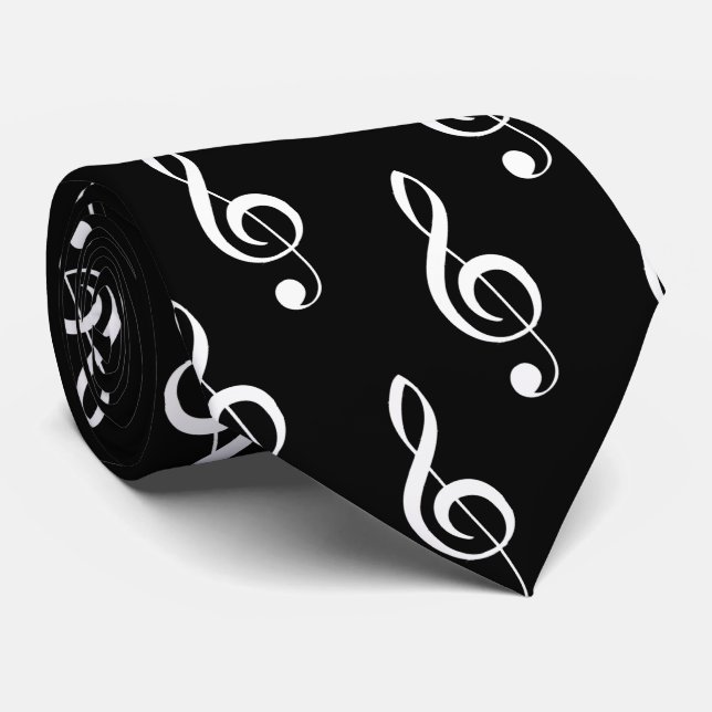 Treble Clef Black Musical Tie (Rolled)