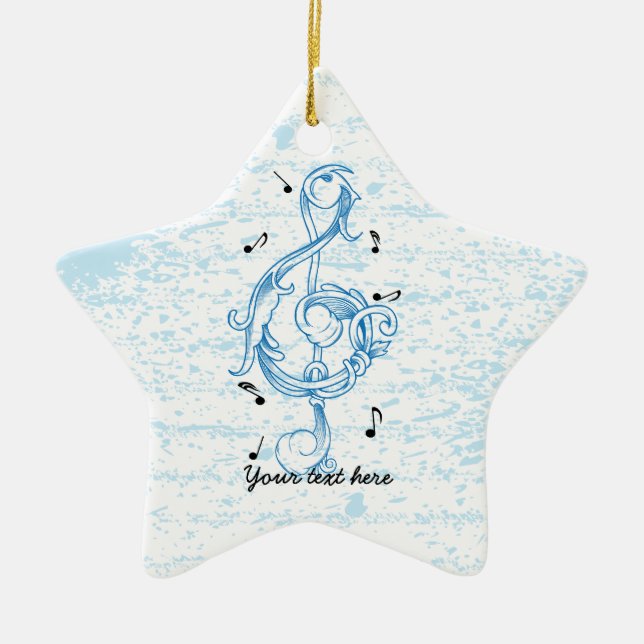 Treble clef blue scrollwork sol note key ceramic tree decoration (Front)