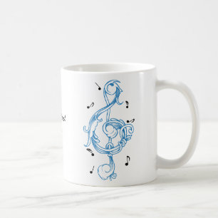 Treble clef blue scrollwork sol note key coffee mug