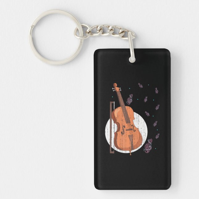 Treble Clef Cellist Musical Instrument Cello Key Ring (Front)