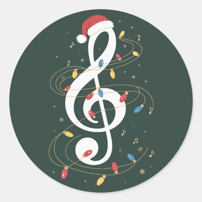 Treble Clef Christmas Lights Music Lover Musician Classic Round Sticker (Front)