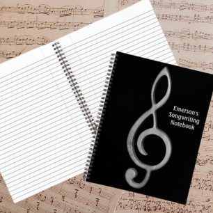 Treble Clef Customise Black White Music Design Notebook
