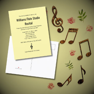 Treble Clef Flute Music Recital Simple Concert  Invitation Postcard