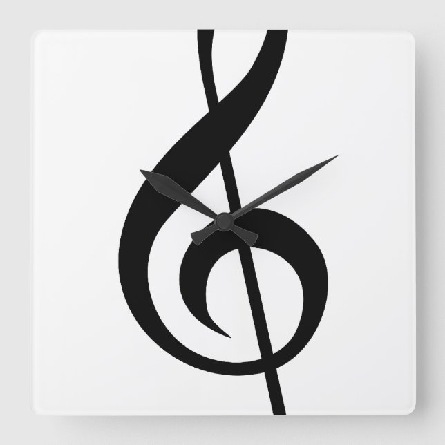 Treble Clef G-Clef Musical Symbol Square Wall Clock (Front)